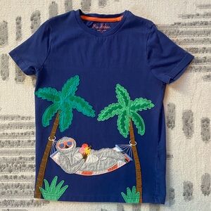 👀 NEW Mini Boden Navy T-Shirt with Palm Tree and Hammock Appliqué Size 9-10Y